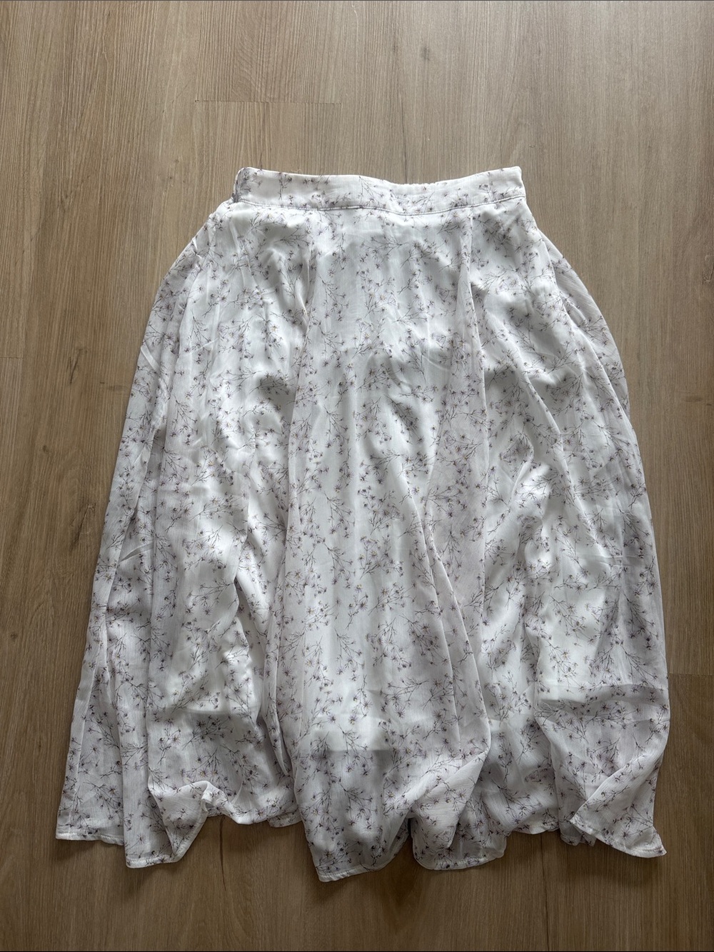 Women's White Floral A-Line Skirt with Subtle Pink Print